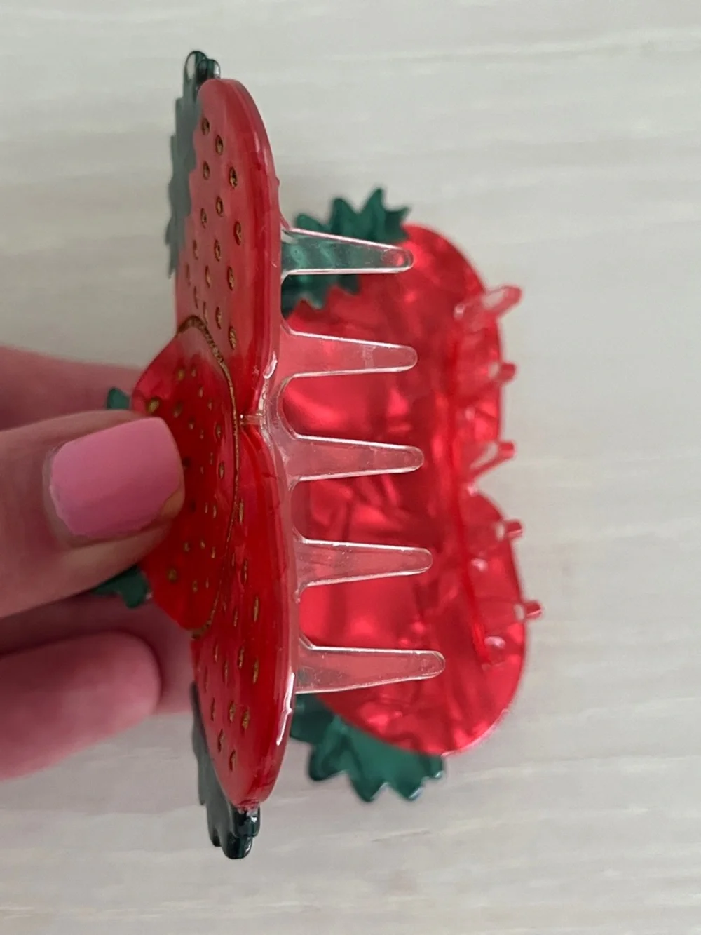 Strawberry Trio Resin Hair Clip - Red & Green
